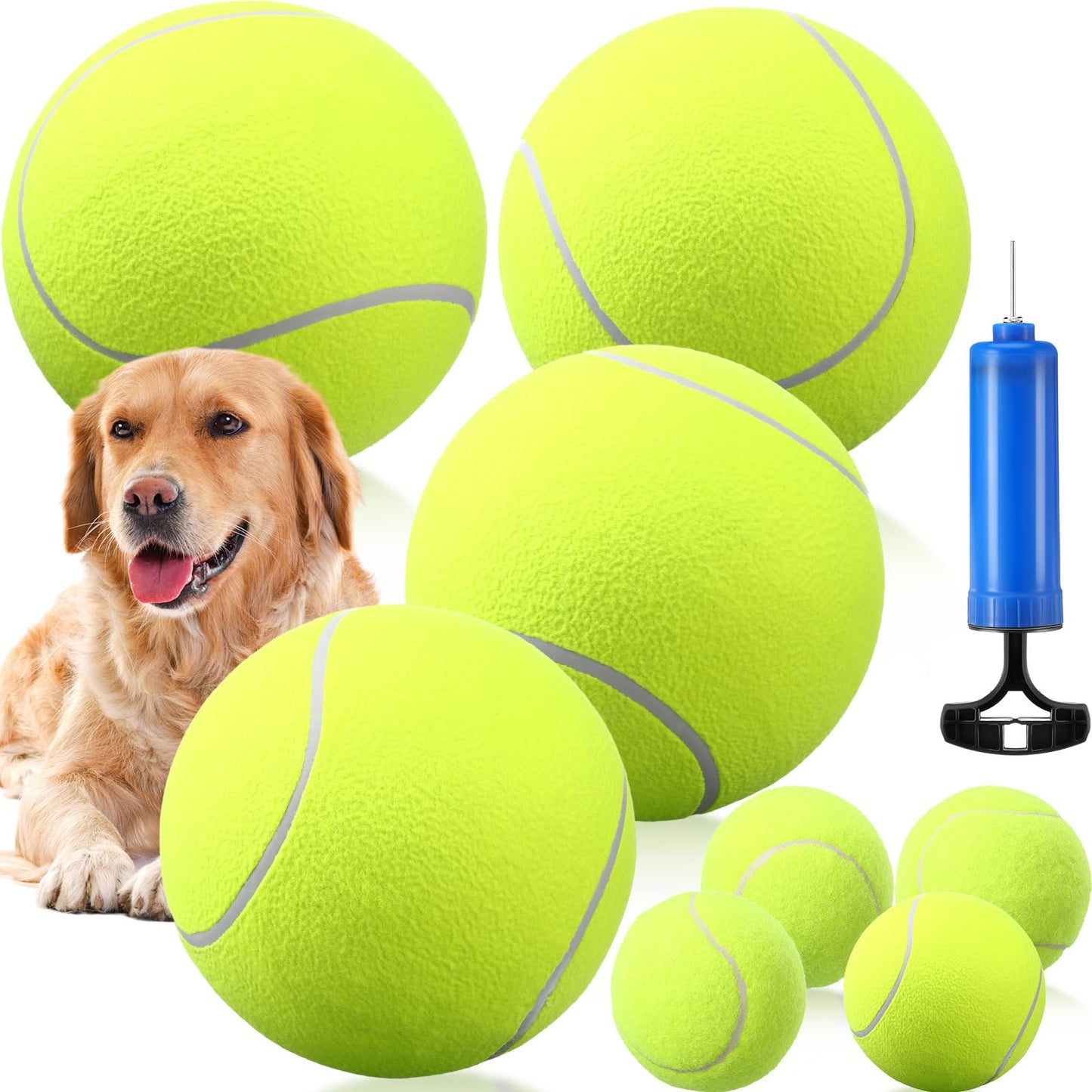 Blueweenly 8 Pack Large Tennis Ball for Dogs 4 Pack 9.5" Giant Dog Tennis Ball with 4 Pack 2.5 Small Tennis Balls Interactive Pet Toys Ball Soccer Ball for Small Medium Large Dog