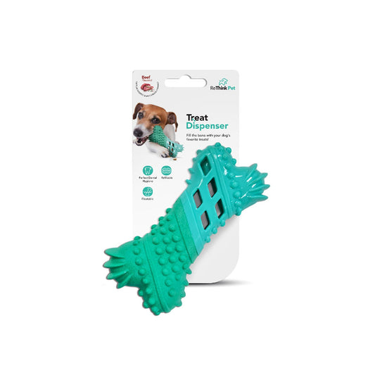 ReThink Pet Treat Dispenser Bone Toy Beef Flavored Rubber Dog Treat Toy Floatable Dog Enrichment Toys Refillable Interactive Treat Dispensing Dog Toys for Boredom