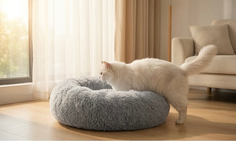 Calming Plush Donut Pet Bed – Ultra Soft Washable Round Bed for Dogs & Cats