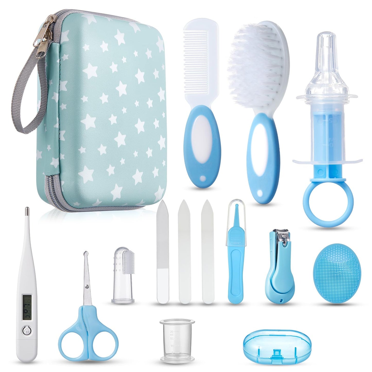 Baby Grooming and Health Kit Lictin Safety Care Set Newborn Nursery Health Care Set with Hair BrushCombNail Clippers and More for Newborn Infant Toddlers Baby Girls Boys Blue Star