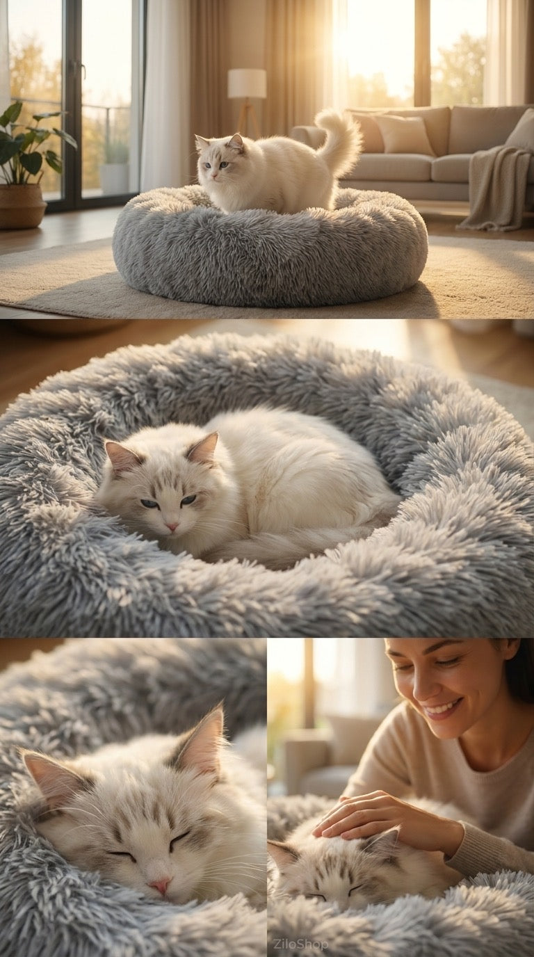Calming Plush Donut Pet Bed – Ultra Soft Washable Round Bed for Dogs & Cats