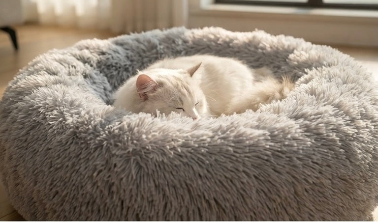 Calming Plush Donut Pet Bed – Ultra Soft Washable Round Bed for Dogs & Cats