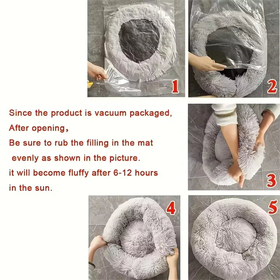 Calming Plush Donut Pet Bed – Ultra Soft Washable Round Bed for Dogs & Cats