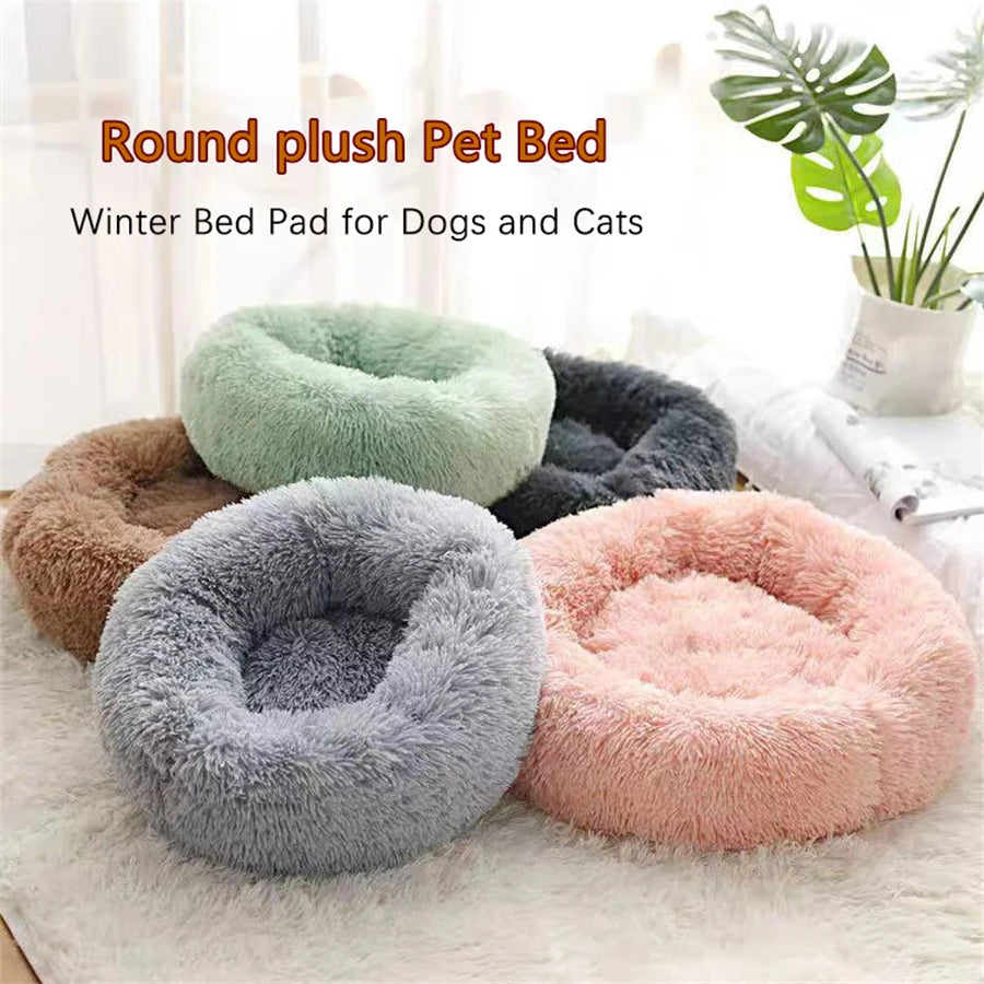 Calming Plush Donut Pet Bed – Ultra Soft Washable Round Bed for Dogs & Cats