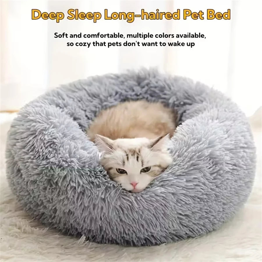 Calming Plush Donut Pet Bed – Ultra Soft Washable Round Bed for Dogs & Cats