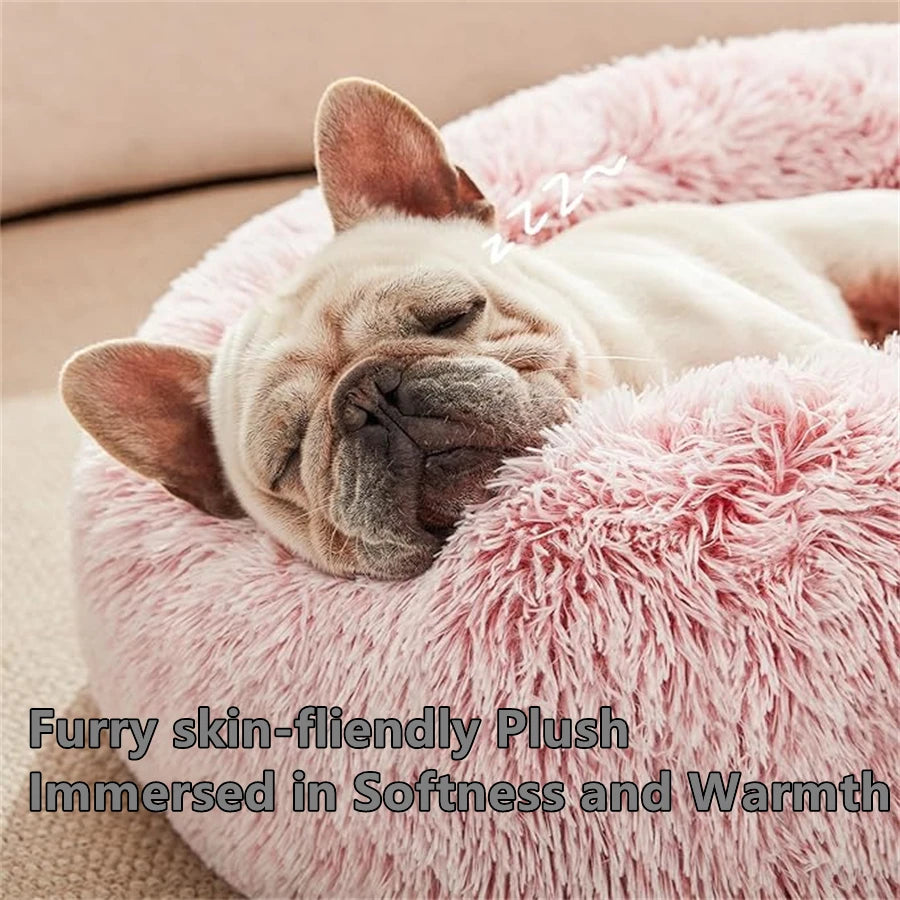 Calming Plush Donut Pet Bed – Ultra Soft Washable Round Bed for Dogs & Cats