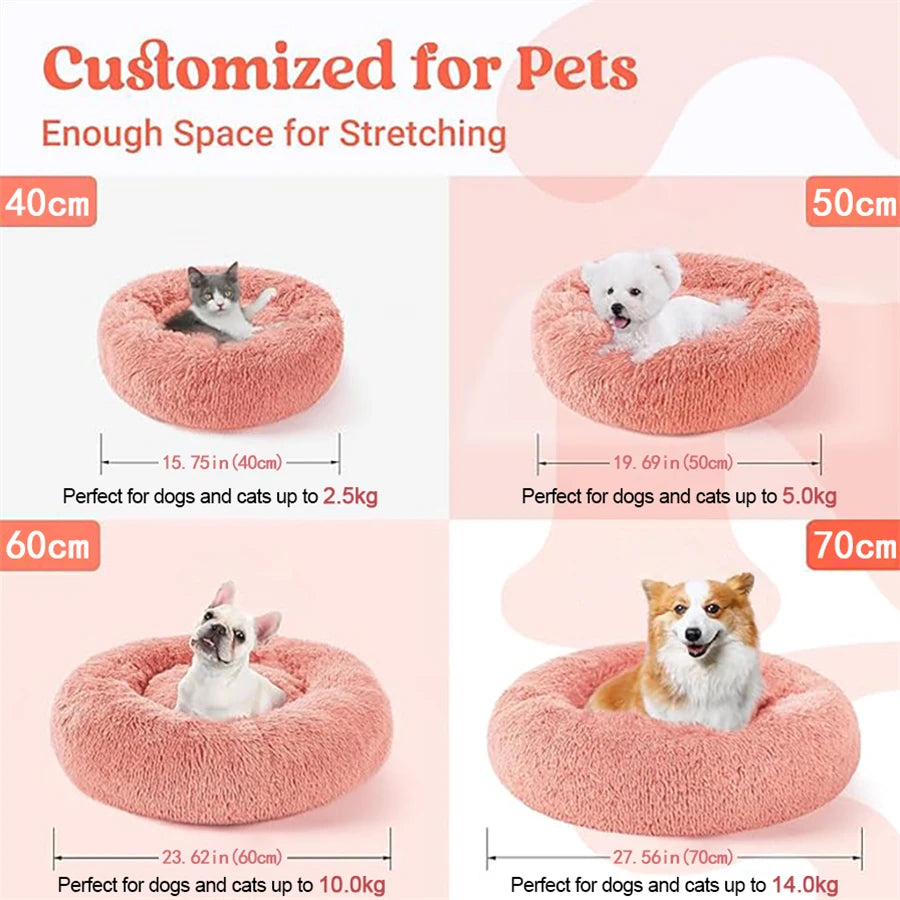 Calming Plush Donut Pet Bed – Ultra Soft Washable Round Bed for Dogs & Cats