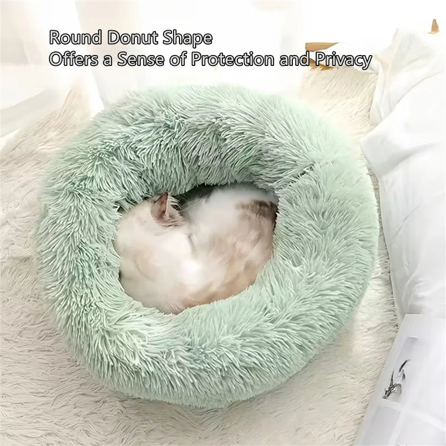 Calming Plush Donut Pet Bed – Ultra Soft Washable Round Bed for Dogs & Cats