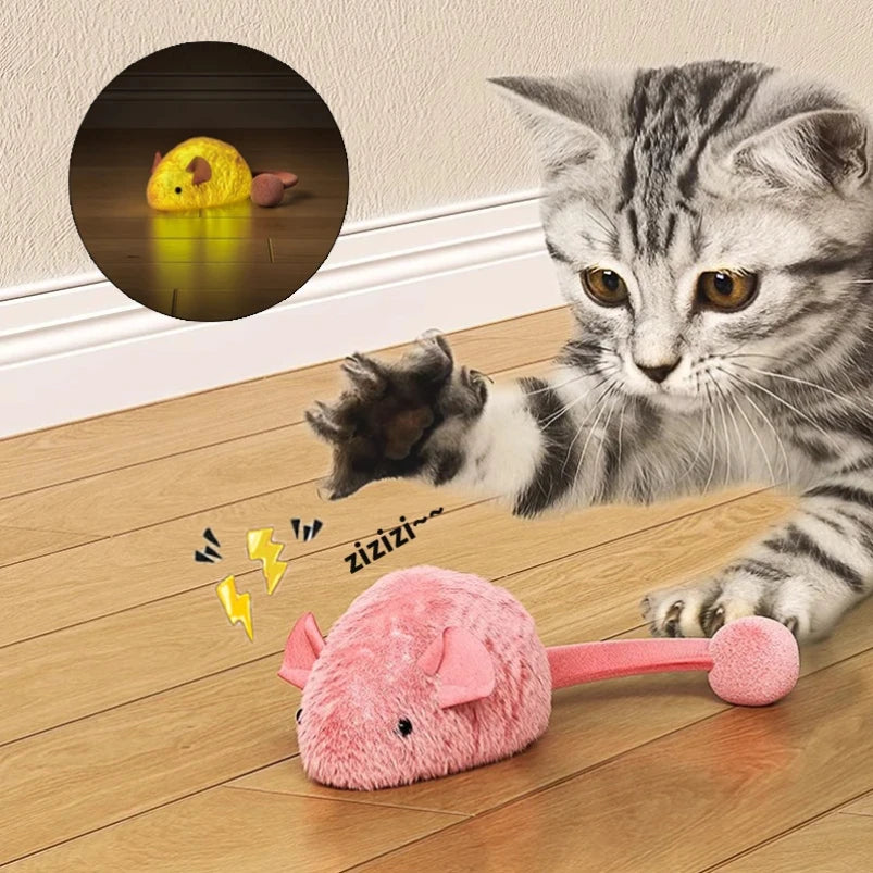 Interactive Plush Mouse Cat Toy – Soft Chew Toy with Luminous Tail for Indoor Cats