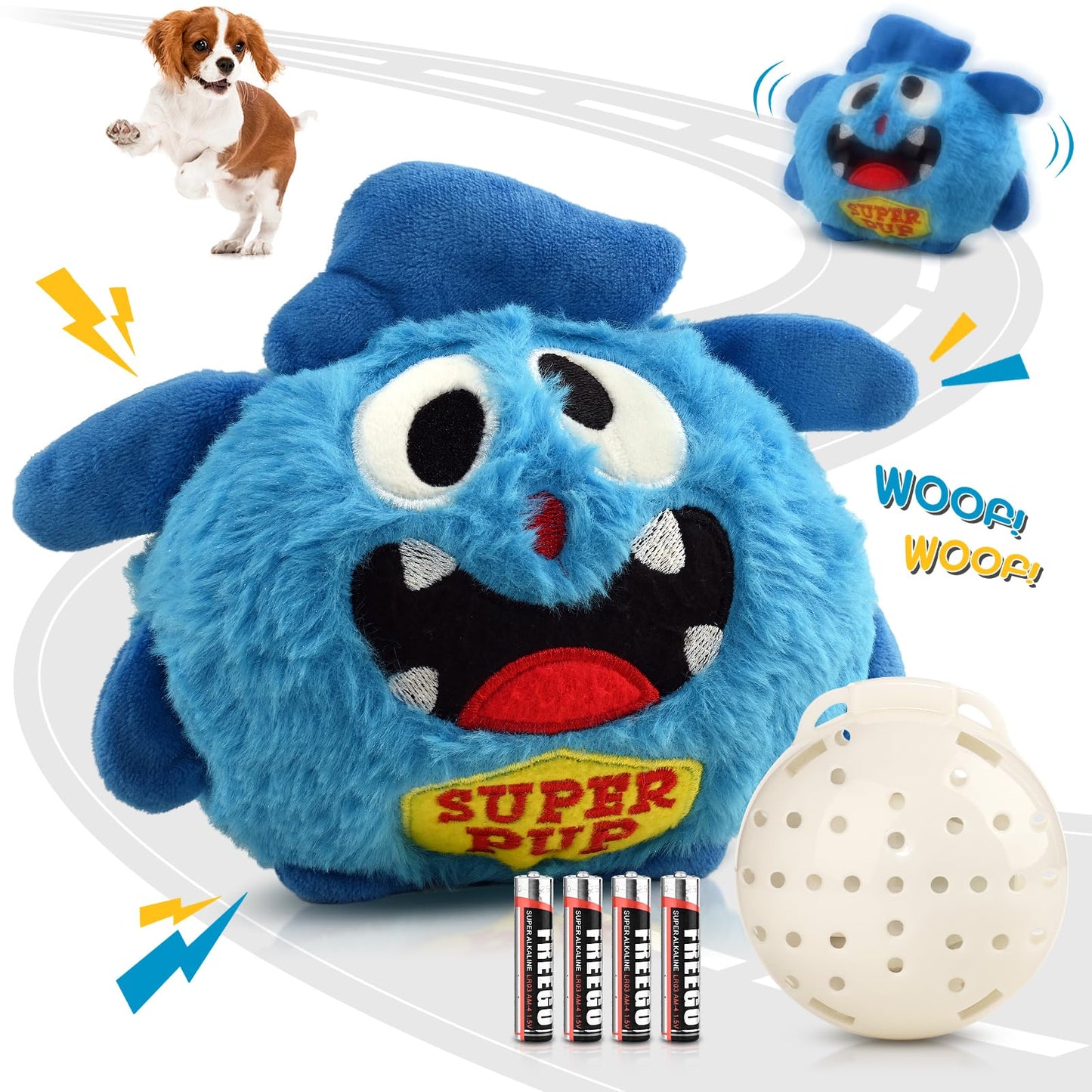 Petbobi Interactive Dog Toys for Boredom - Moving Dog Toy for Stimulating Play Pet Plush Squeaky Dog Toys for Small Medium Dogs with 4 Batteries Blue